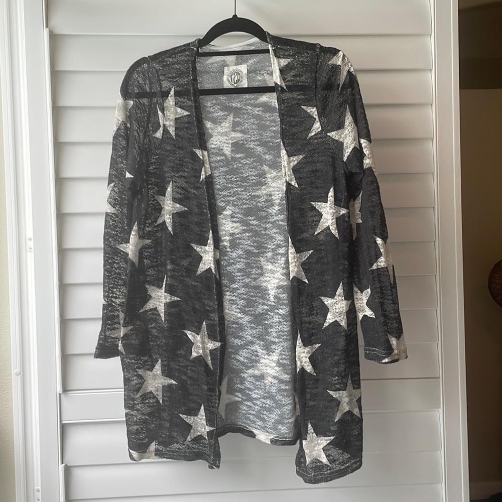 Black and White Star Pattern Lightweight Slub Cardigan from Tees2urdoor Size S/M